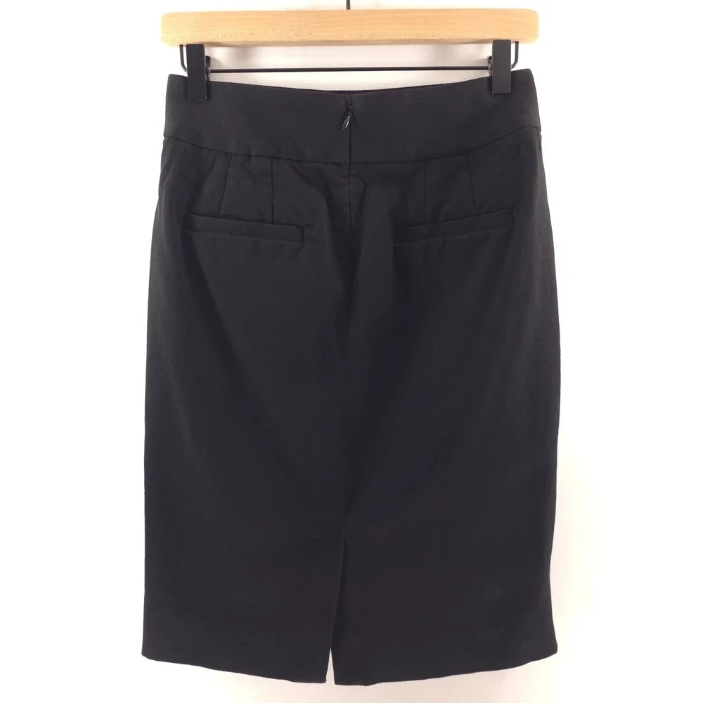 Banana Republic Womens Pencil Skirt Size 2 Black Professional Back Slit Woven‎